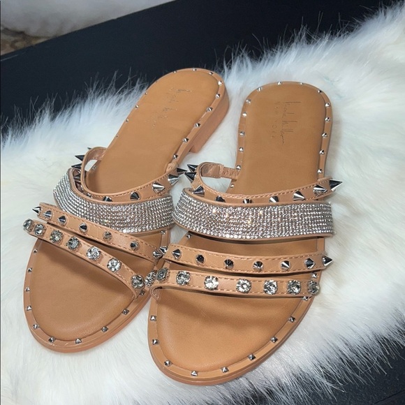 Nicole Miller Studded Tan Sandals - Picture 1 of 3